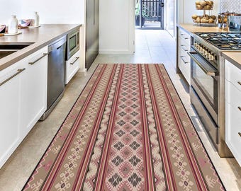 Tapete Kilim turco, tapete boho para corredor, tapete longo feito à mão para hall de entrada, tapete antiderrapante com padrão étnico, decoração vintage para casa.