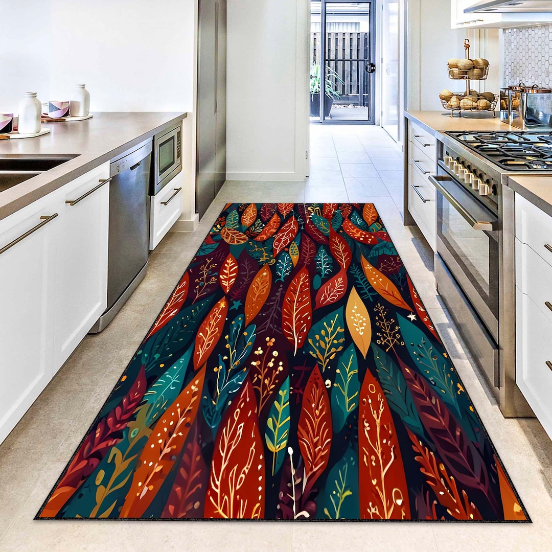 Autumn Leaves Patterned Runner Rug, Fall-themed Hallway Rug, Seasonal ...