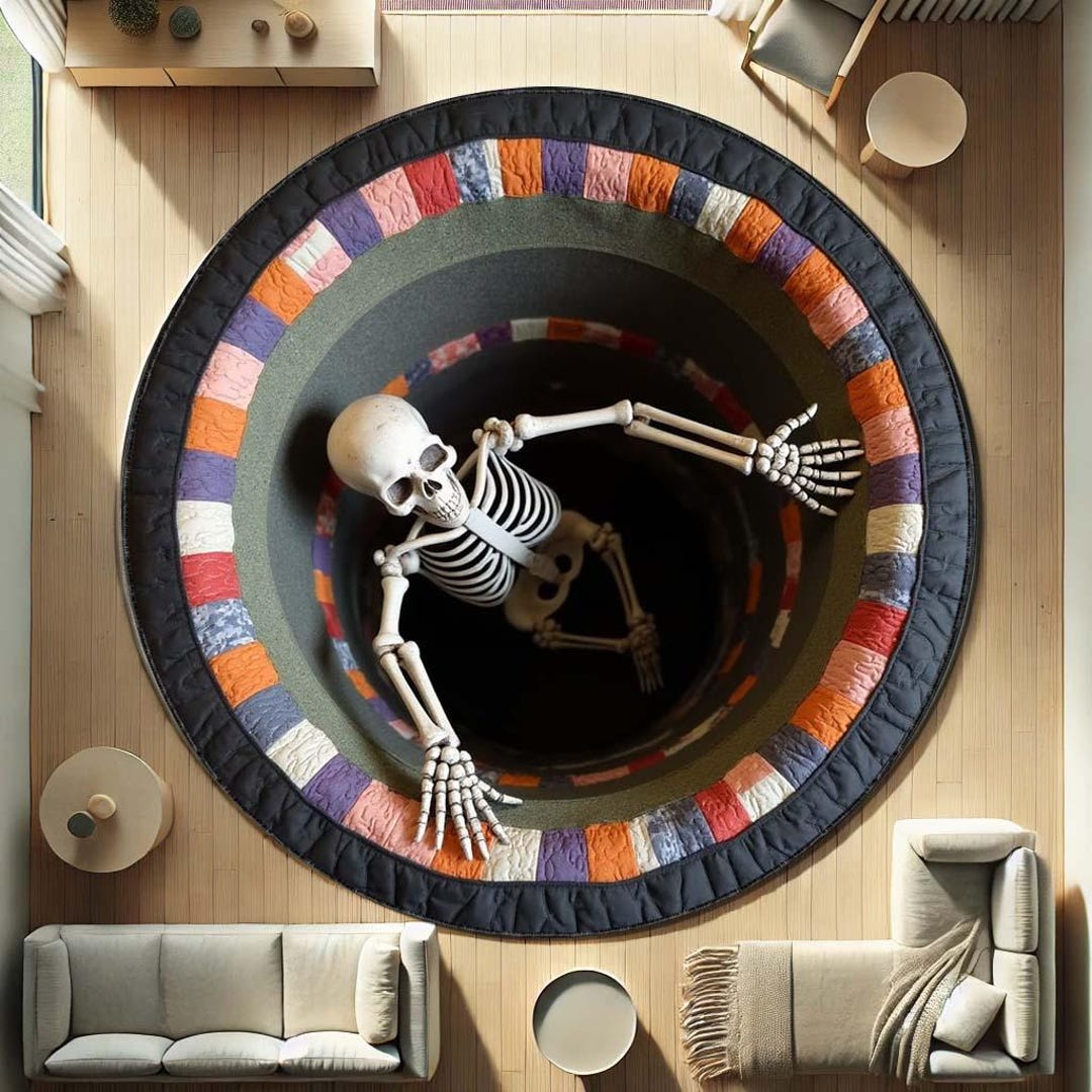 3D Skeleton Illusion Round Rug, Spooky Optical Floor Carpet for ...