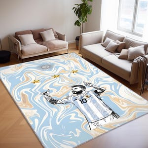 Football Rug, Legend Messi Rug, Soccer Carpet, Housewarming Gift, Washable Rug, Man Cave Rug, Argentina Team Rug, Floor Design Rug