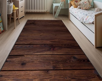 Wood Patterned Rug, Area Rug, Wooden Pattern Carpet, Housewarming Gift, Washable Rug, Best-seller Gift, 3D Rug, Brown Rug, Floor Design Rug