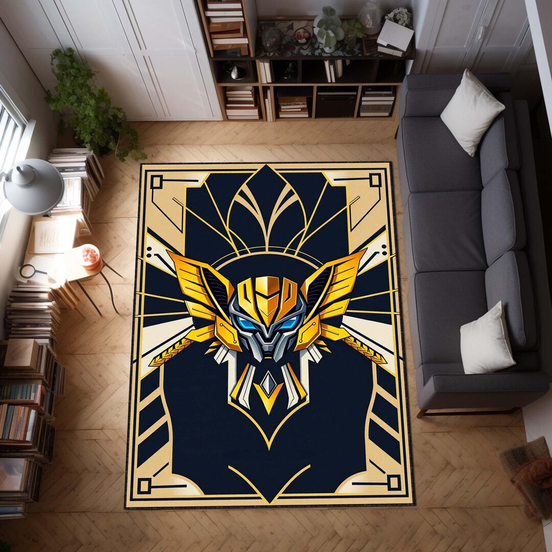 Bumble-inspired Robot Art Deco Rug, Minimalist Mecha Carpet, Futuristic ...