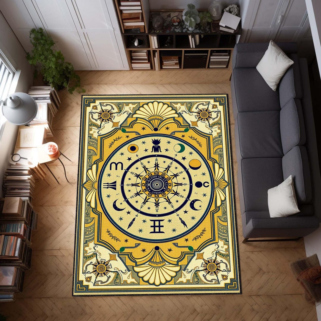 Zodiac Astrology Rug, Celestial Art Deco Carpet, Horoscope Area Rug ...