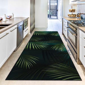 Forest Leaf Rug, Lush Greenery Hallway Carpet, Nature-Inspired Botanical Mat, Jungle Theme Home Decor, Kitchen Washable Rug, Green Area Rug