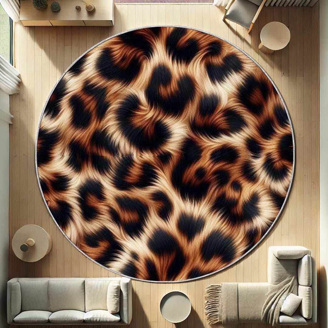 Leopard Print Round Rug, Faux Fur Animal Pattern Carpet, Soft Washable ...
