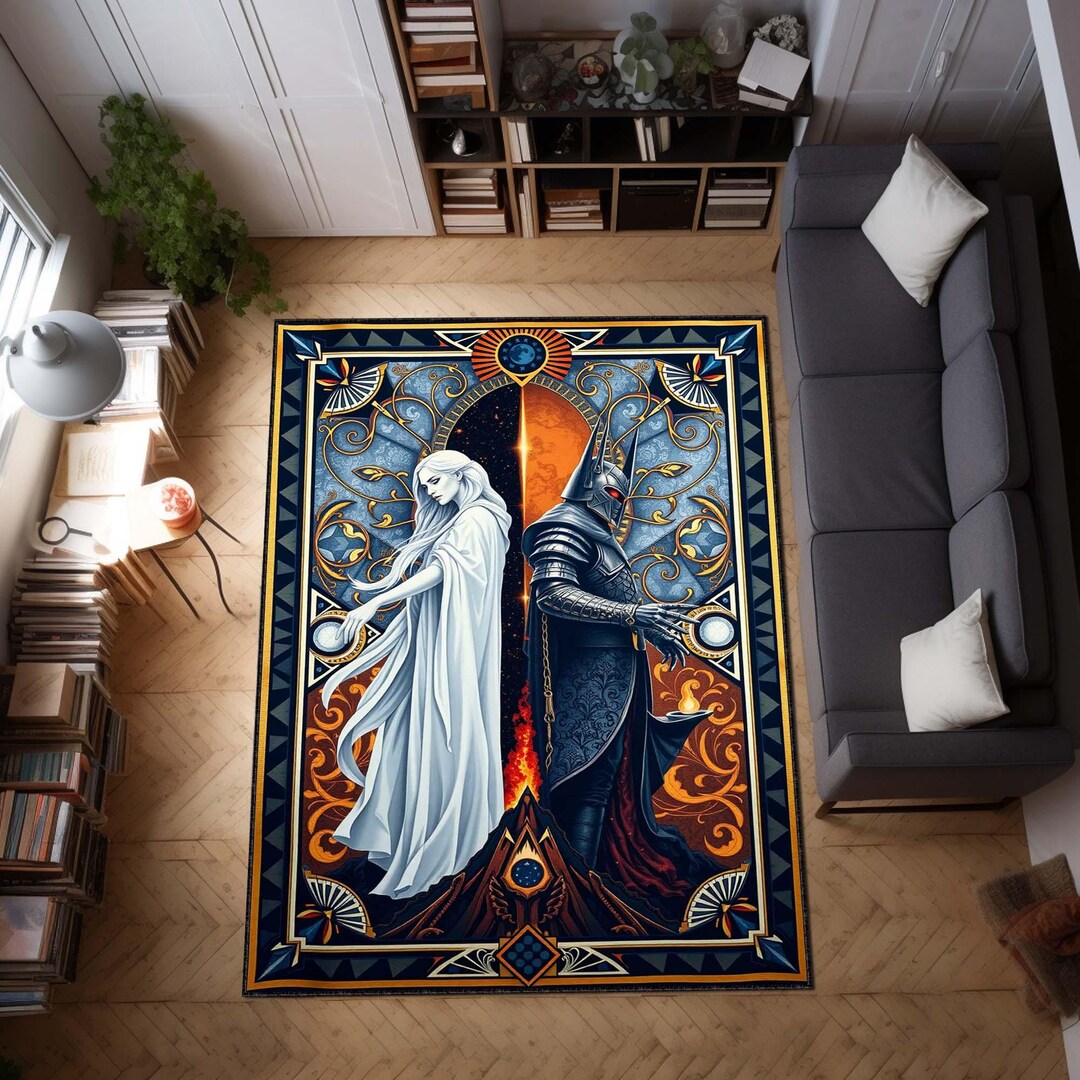 Galadriel Vs Sauron Art Deco Rug, Lotr-inspired Fantasy Carpet, Elven ...