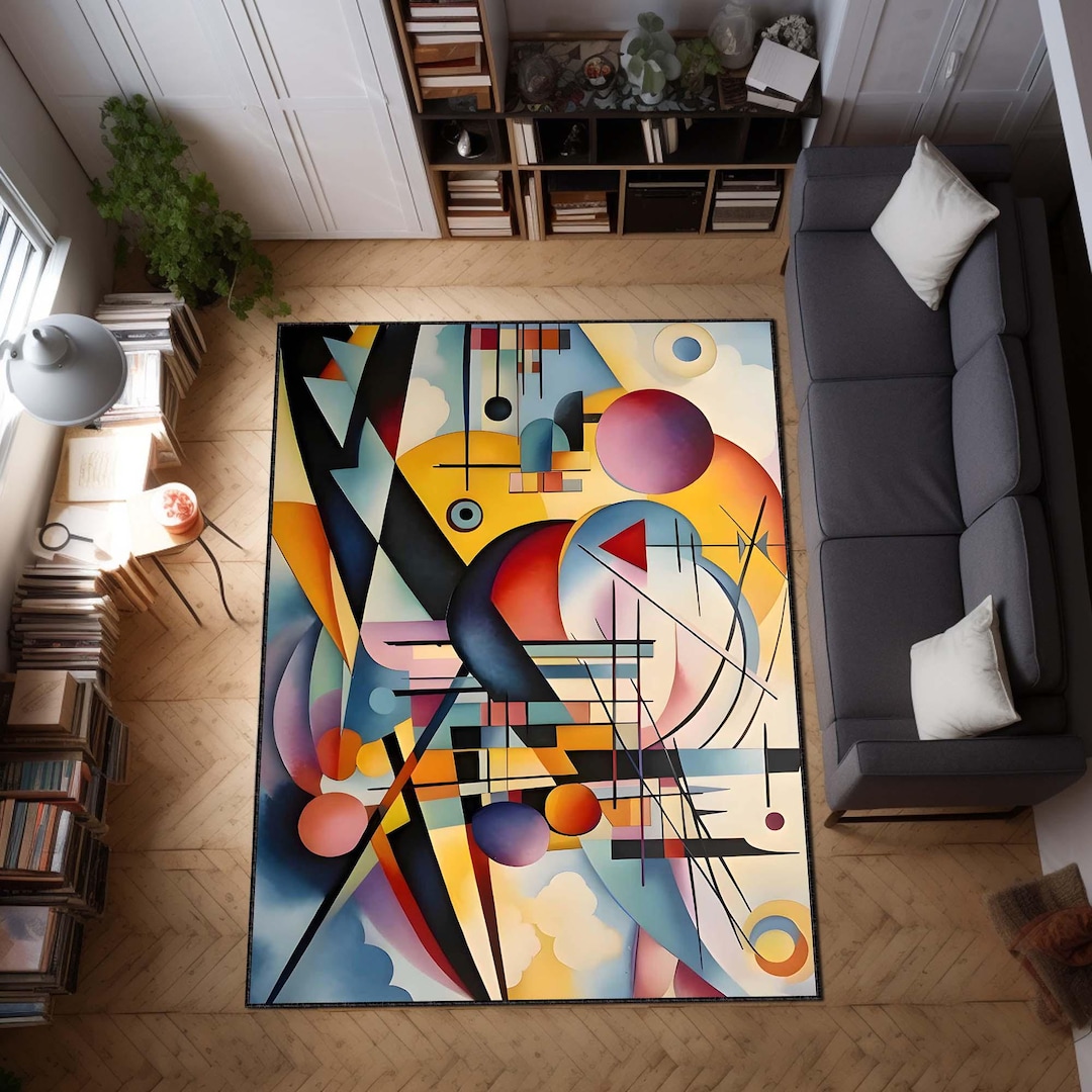 Kandiski Rug Modern Geometric Kandinsky Area Rug, Abstract Pattern Carpet, Colorful ...