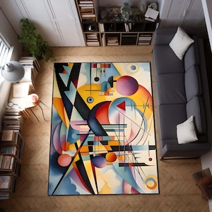Modern Geometric Kandinsky Area Rug, Abstract Pattern Carpet, Colorful Decorative Office Rug, Minimalist Rug, Large Rug for Living Room Rug