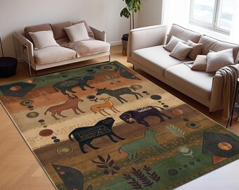 New Nomad Abstract Kilim Rug, Boho Area Rug, Handmade Turkish Kilim, Animal Tribal Rug, Contemporary Rug, Vintage Style Carpet