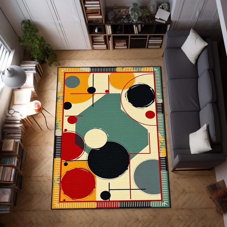 Kandiski Rug Kandinsky Art Deco Area Rug, Colorful Modern Geometric Carpet, Mid ...
