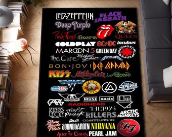 Rock N Roll Rug, Hard Music Carpet, Housewarming Gift, Metal Music Rug, All Rock Music Band, Christmas Gift, Rock Music Band Rug, ACDC Rug