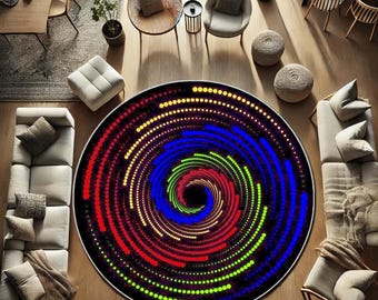 Psychedelic Round Rug With Colorful Spiral Design, Trippy Neon Circle Carpet, Unique Bohemian Floor Mat, Cool Home Decor, Christmas Gift