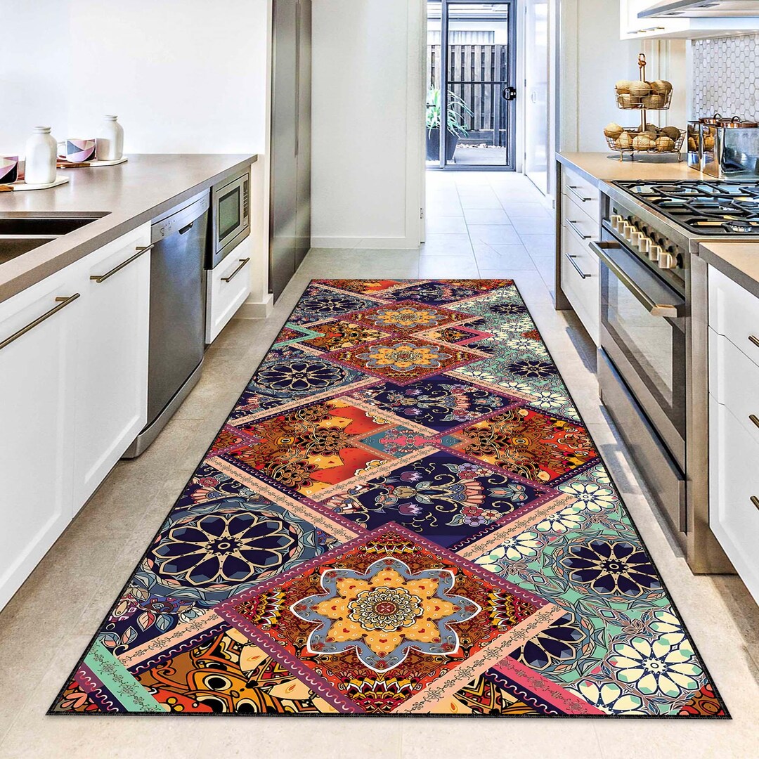 Mandala Rug Pattern Ethnic Mandala Pattern Rug, Traditional Turkish Hallway Carpet, Boho ...