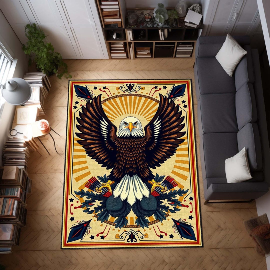 Eagle Rug, Bald Eagle Area Carpet, Art Deco Bird Rug, Patriotic ...