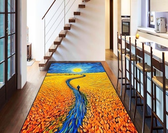 Van Gogh Inspired Runner Rug, Abstract Hallway Carpet, Artistic Long Area Rug, Colorful Home Decor, Boho Aesthetic Floor Mat, Painterly Rug