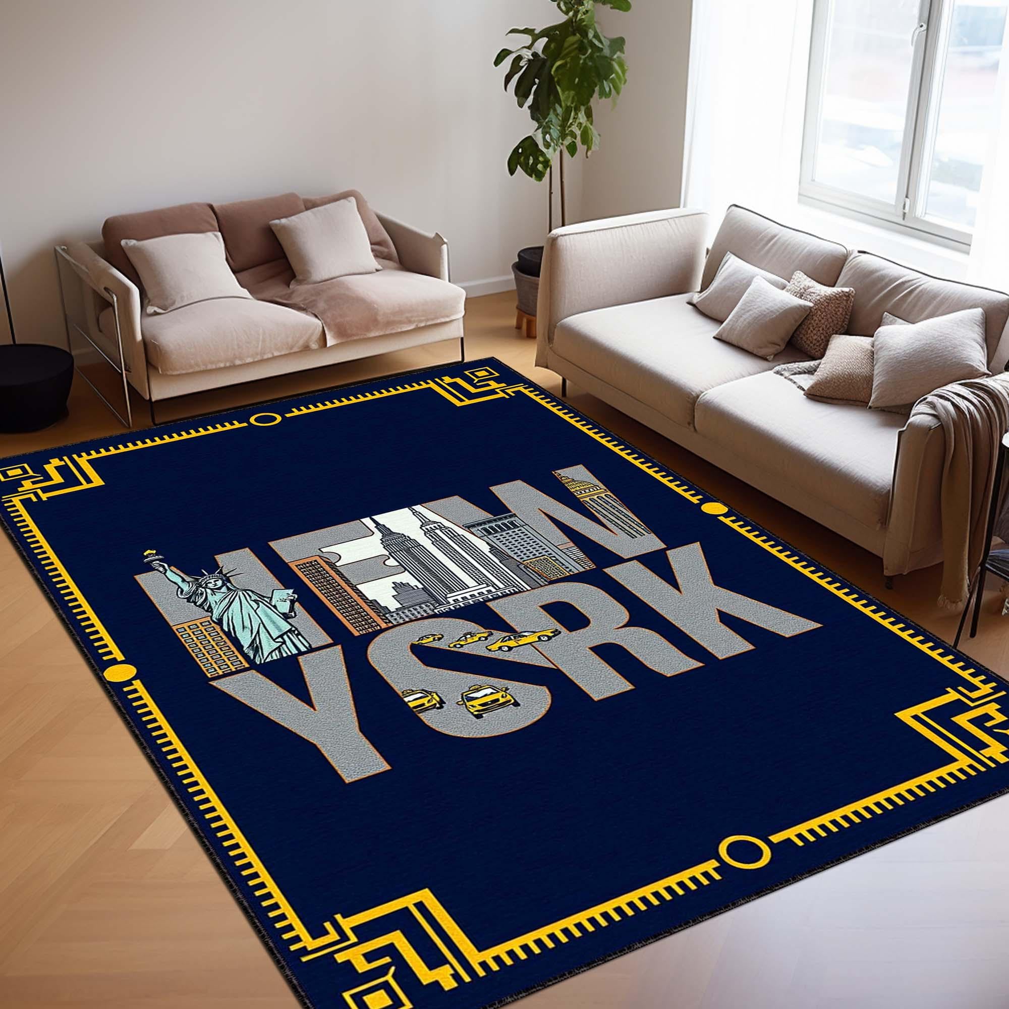 New York City Area Rug, NYC Skyline Carpet, Statue of Liberty Rug, Modern Urban Decor, Office Yellow Cab Theme Rug, Cool City Vibes Accent