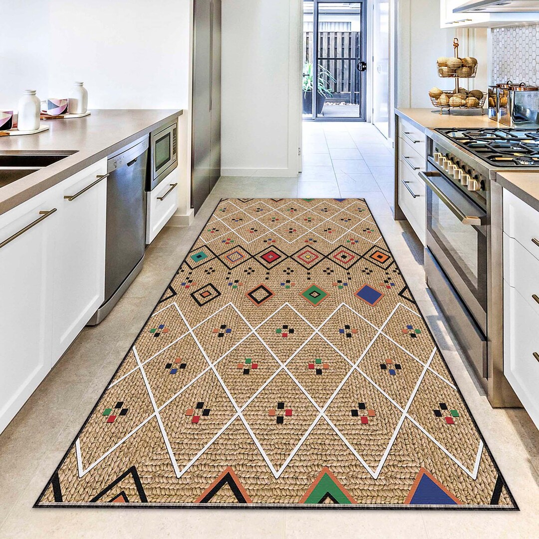 Woven Straw Look Hallway Runner Rug, Natural Jute Style Carpet, Rustic ...