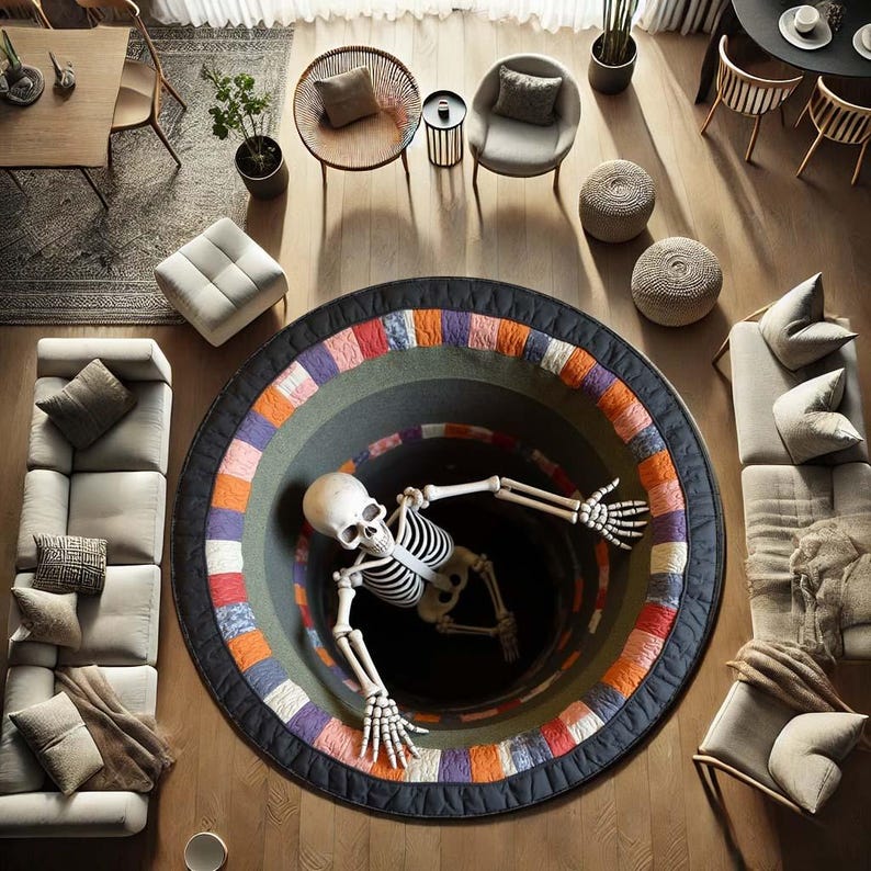 3D Skeleton Illusion Round Rug, Spooky Optical Floor Carpet for ...