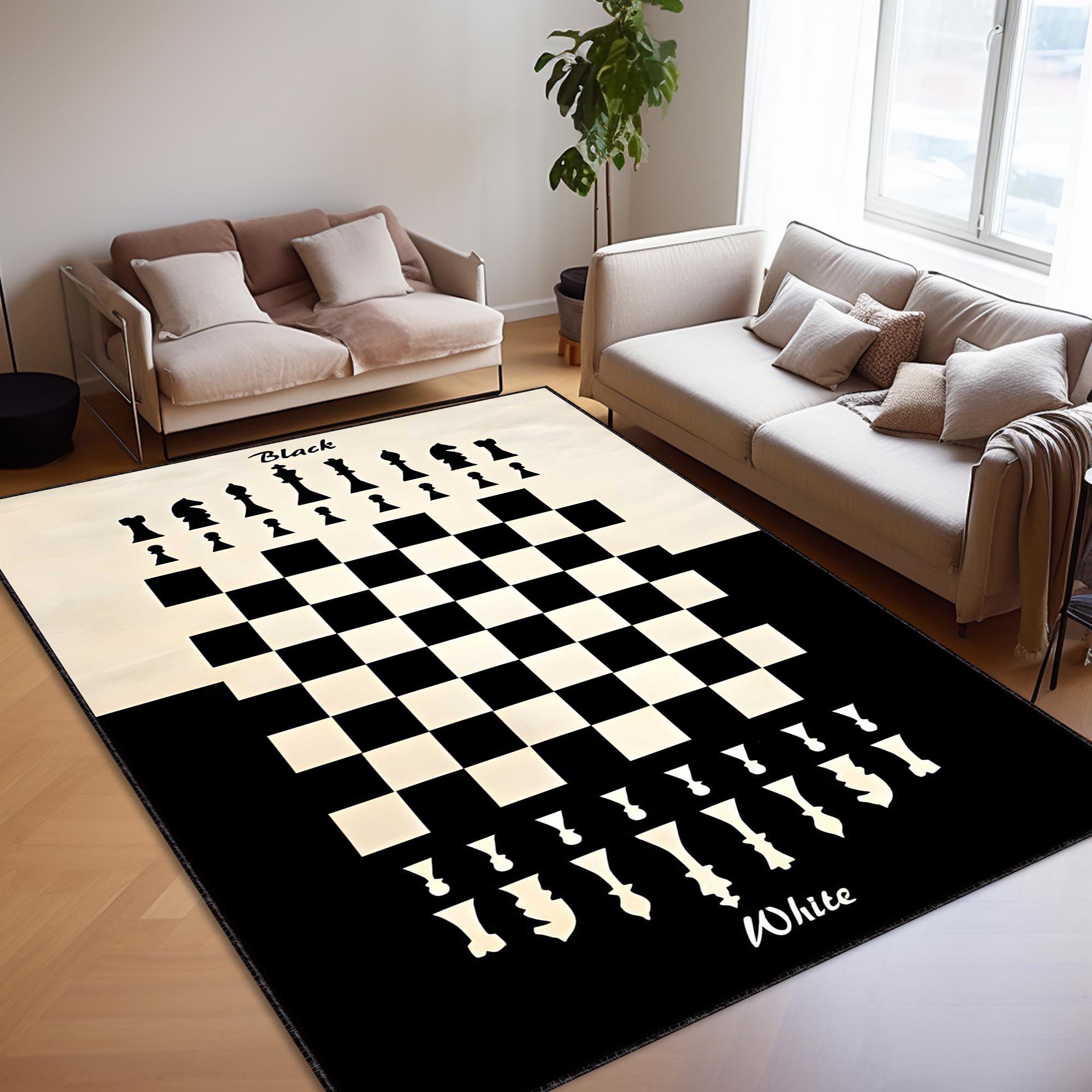 Chess Rug, Chess Game Area Rug, White and Black Board, Housewarming ...