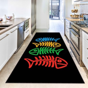 Fish Pattern Hallway Runner Rug, Ocean-Themed Carpet, Coastal Decorative Rug, Non-Slip Nautical Floor Runner, Marine Style Rug, Kitchen Rug