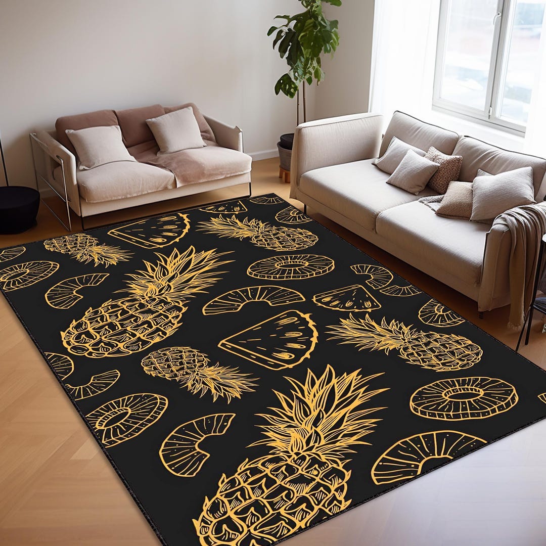 Pineaaple Insoired Rug Colorful Pineapple Rug, Tropical Non-slip Area Rug, Modern Home Decor ...