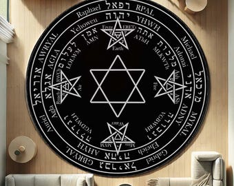 Occult Circle Rug - Mystic Pentagram Carpet, Witchcraft Altar Mat, Esoteric Room Decor, Gothic Round Rug, Dark Magic Home Carpet
