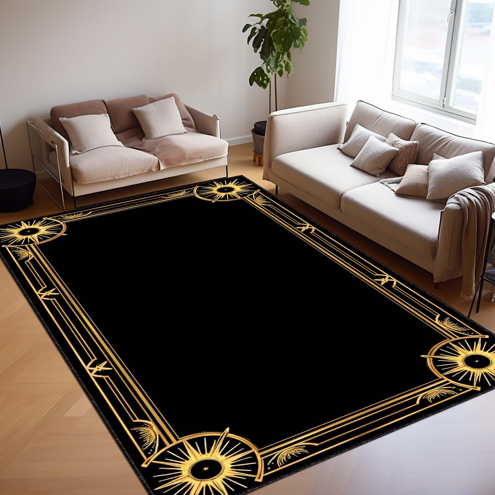 Art Deco Area Rug, Black and Gold Geometric Carpet, Modern Glam Floor ...