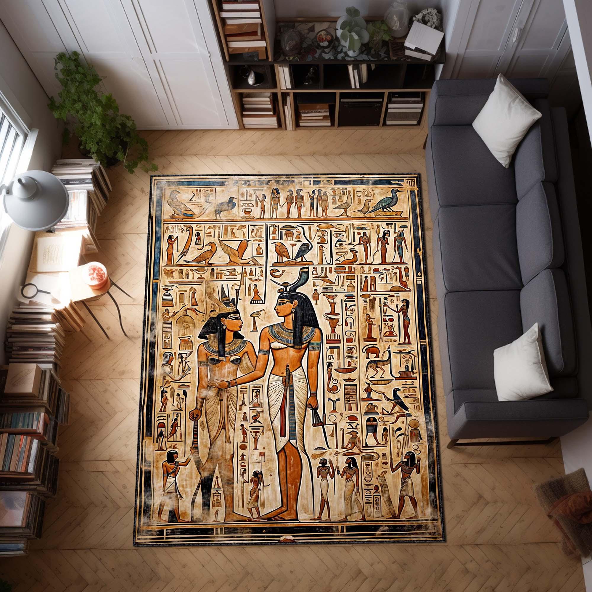 Ancient Egyptian Area Rug, King Tutankhamun Carpet, Hieroglyphs Design ...