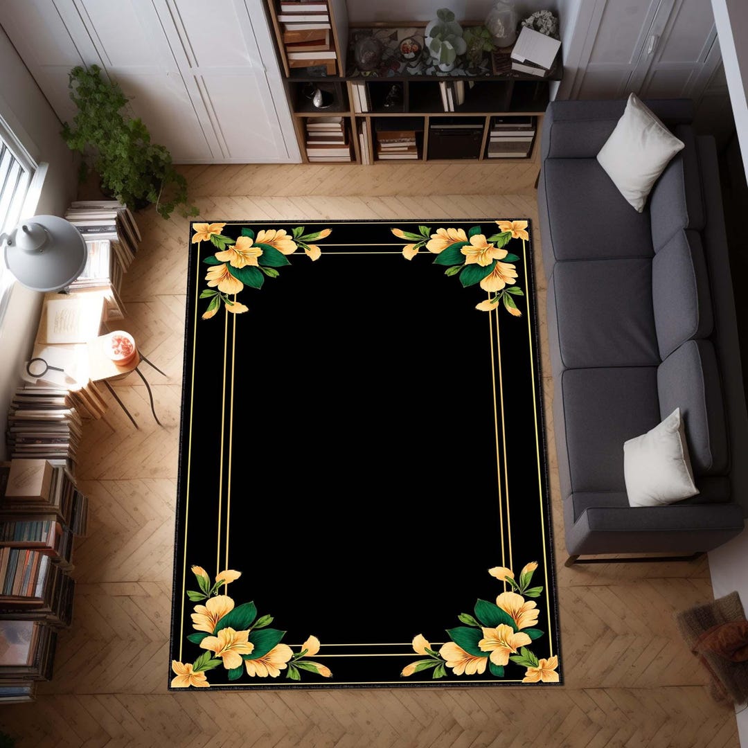 Emerald Green Gold Area Rug, Luxury Hallway Carpet, Art Deco Entryway