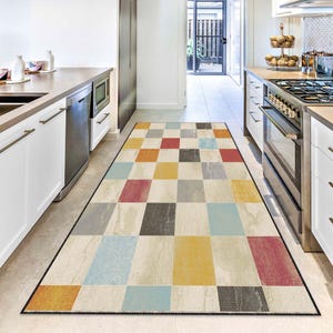 Colorful Patchwork Runner Rug, Modern Hallway Carpet, Washable Non-Slip Rug, Geometric Area Rug, Long Entryway Rug, Home Decor Gift, Kitchen