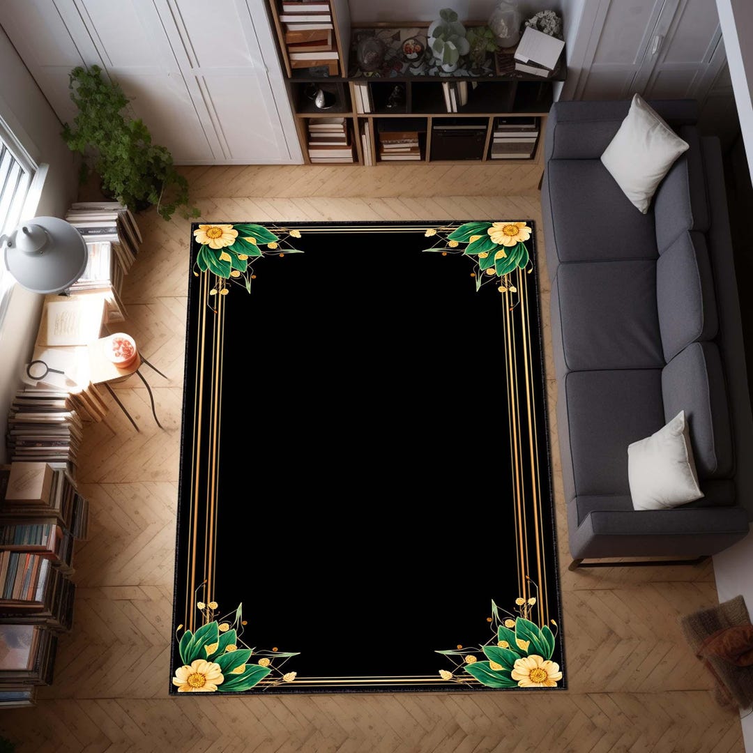 Emerald Green Gold Area Rug, Luxury Hallway Carpet, Art Deco Entryway ...