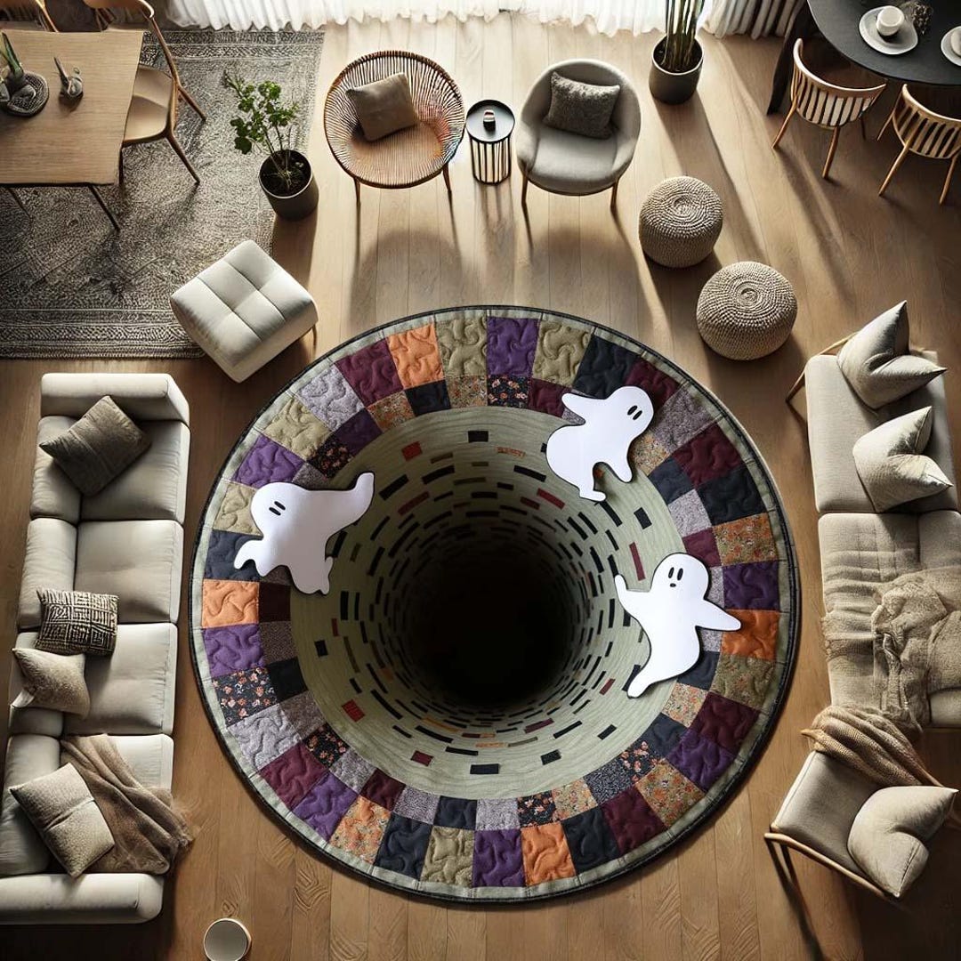 Spooky Rug Texture 3D Ghost Illusion Round Rug, Spooky Optical Floor Carpet for Halloween ...