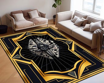 Alfombra de nave espacial de Star Wars, alfombra del Halcón Milenario, alfombra de suelo de galaxia de ciencia ficción para habitación de gamer, decoración para cinéfilos o idea de regalo nerd.