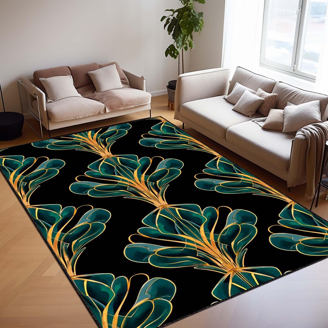 Elegant Art Deco Area Rug – Black & Gold Luxury Carpet, Vintage Glam ...