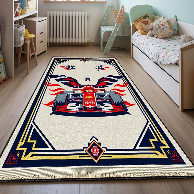 Ford Racing Rug F1 Racing Area Rug, Race Car Bedroom Rug, Checkered Flag Carpet, Boys ...