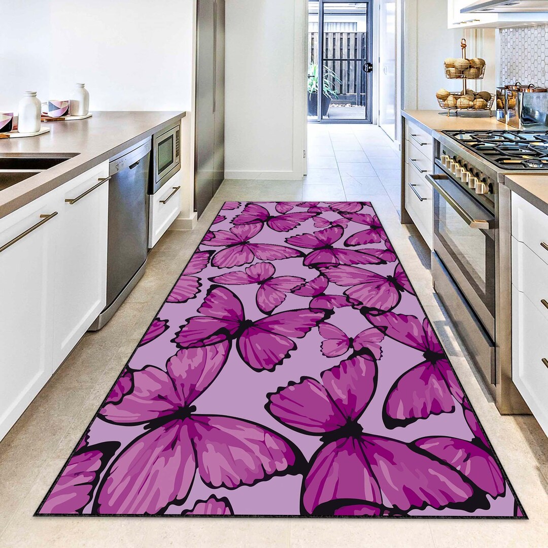 Butterfly Runner Rug Purple Butterfly Runner Rug, Elegant Hallway, Bedroom & Living Room ...