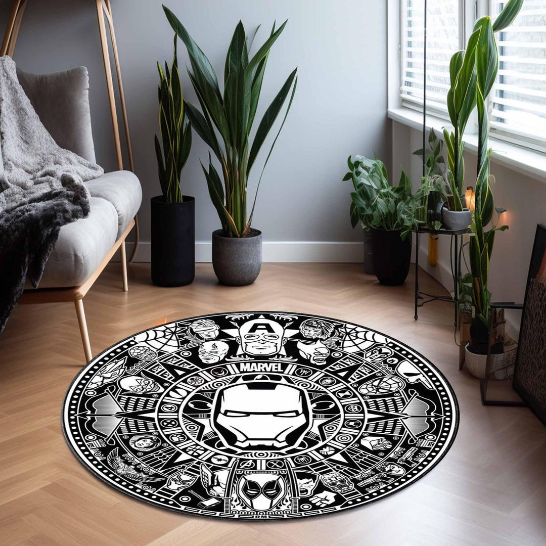 Super Heroes Rug, Circle Rug, Iron Man Carpet, Housewarming Gift ...