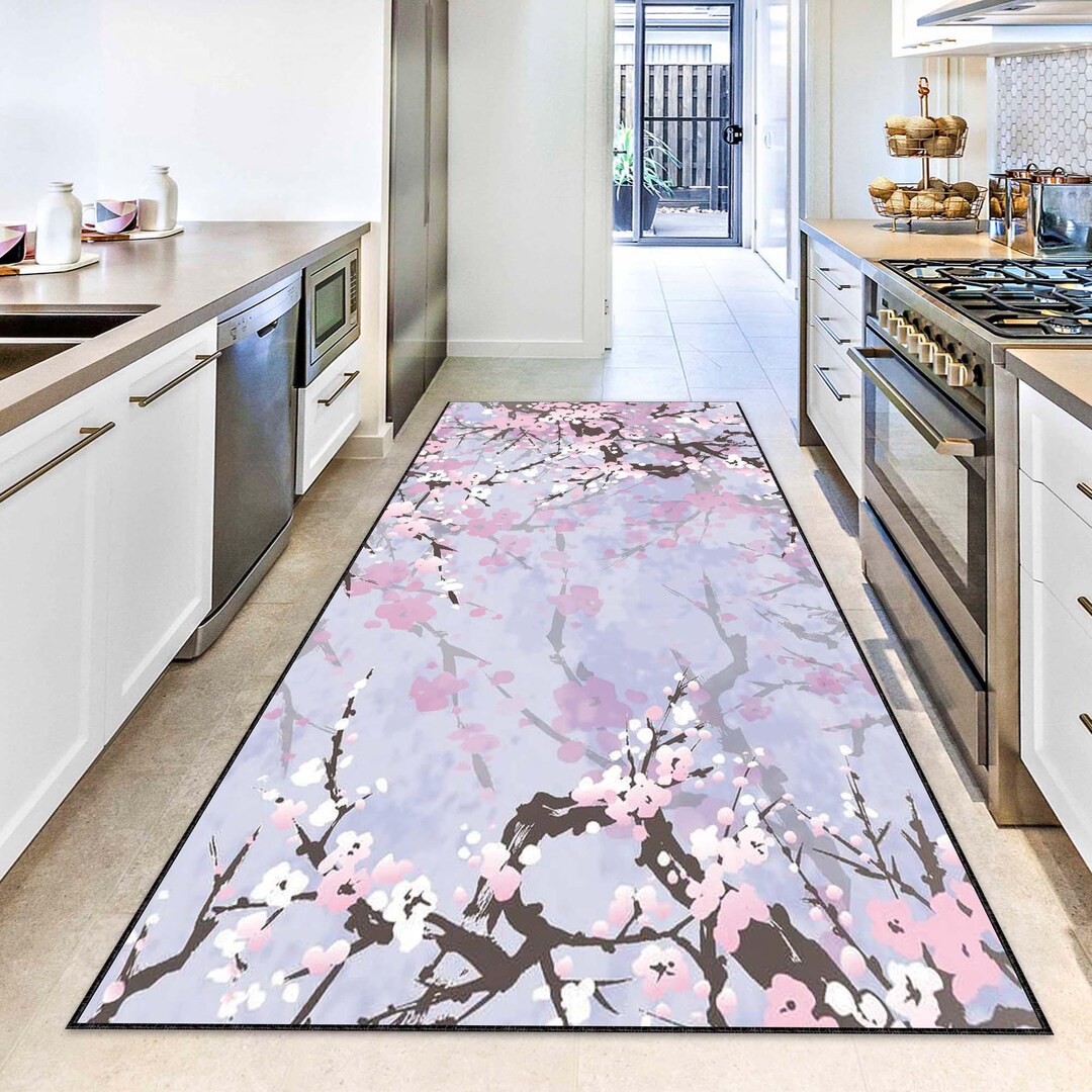 Japanese Rug Runner Japanese Floral Hallway Runner Rug, Sakura Blossom Pattern Carpet ...