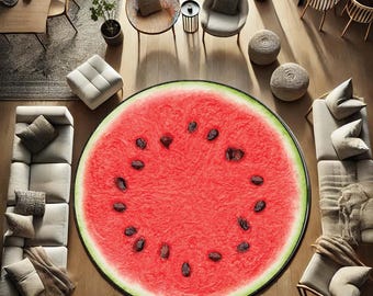 Tapis rond pastèque, tapis de fruits, tapis à imprimé d'agrumes, décoration de cuisine, décoration d'été pour la maison, kilim pour salle de jeux, tapis bohème coloré, tapis de cuisine