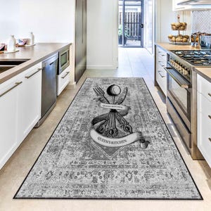 Queen&#39;s Kitchen Runner Rug, Gray Rug, Rustic Farmhouse Carpet, Modern Entryway Mat, Boho Hallway Rug, Non-Slip Long Rug, Cook Lovers Rug