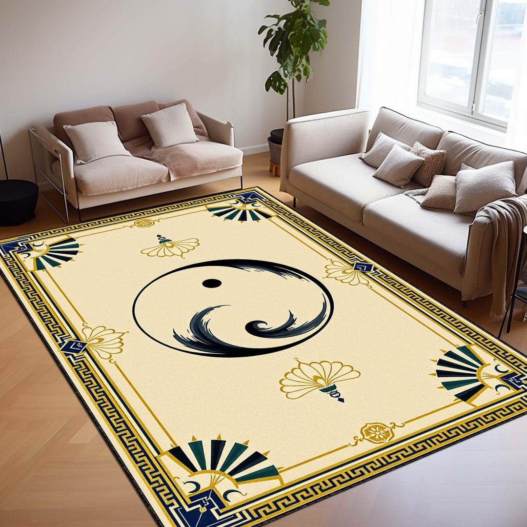 Art Deco Yin Yang Rug, Zen Area Rug, Asian Style Carpet, Minimalist ...