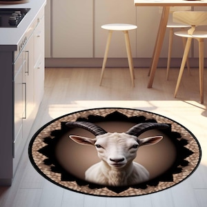 Goat Rug, Pentagram Round Rug, Circle Rug, Satan Carpet, Housewarming Gift, Gothic Gift, Satan Gift, Baphomet Rug, Ritual Rug, Entry Way Rug