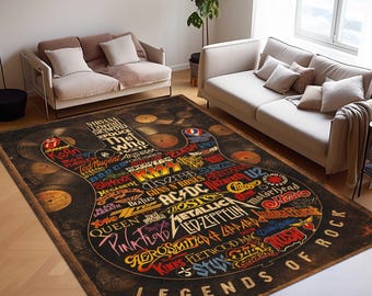 Rock N Roll Music, Vintage Music Rug, Personalized Rug, Rock Bands Rug, Soft Carpet, Music Legends Rug, Metal Music Guitar, Bar Rug Mat