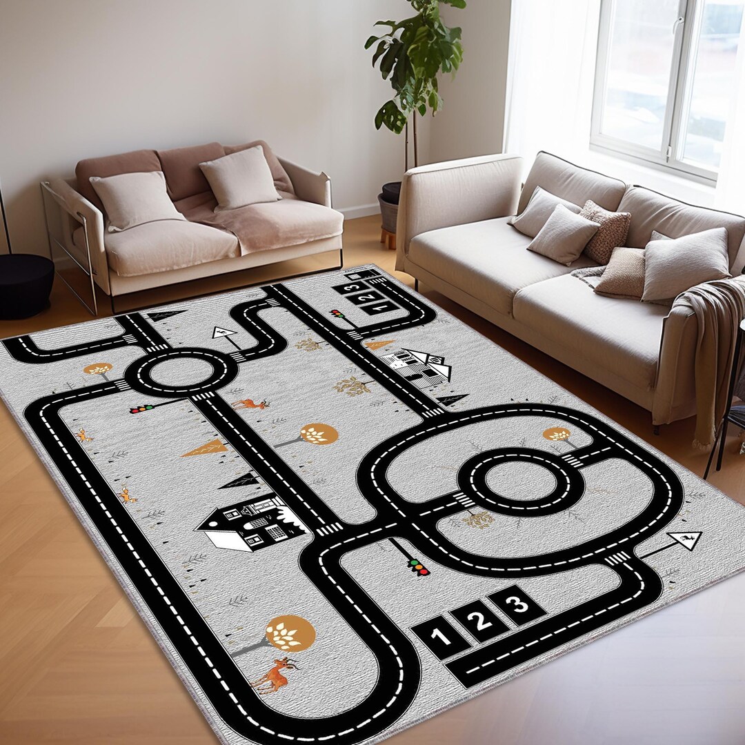 Car Race Game Rug, Game Path Rug, Kids Area Rug, Game City Carpet ...