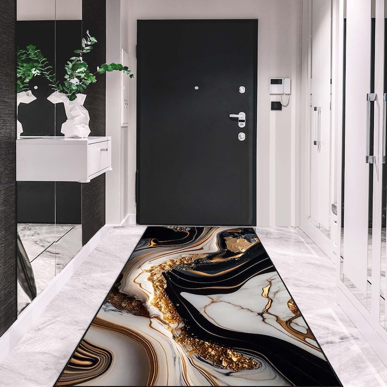 Marble Rug Pattern Designs Black White Gold Marble Rug, Elegant Modern Carpet, Luxury Abstract ...