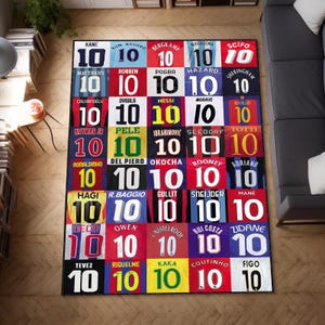 Fußballlegenden Teppich Collage, Fußballspieler Jersey Teppich, Manneshöhle Teppich, Weicher Teppich, Wählen Sie Ihre eigenen Spieler, Personalisierte Spieler, Nummer 10