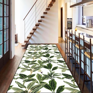 Forest Leaf Rug, Lush Greenery Hallway Carpet, Nature-Inspired Botanical Mat, Jungle Theme Home Decor, Kitchen Washable Rug, Green Area Rug