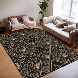 Mid-Century Rug, Black Area Rug, Popular Pick Carpet, Housewarming Gift, Custom Gift, Washable Rug, Christmas Gift, Gold Colorful Rug
