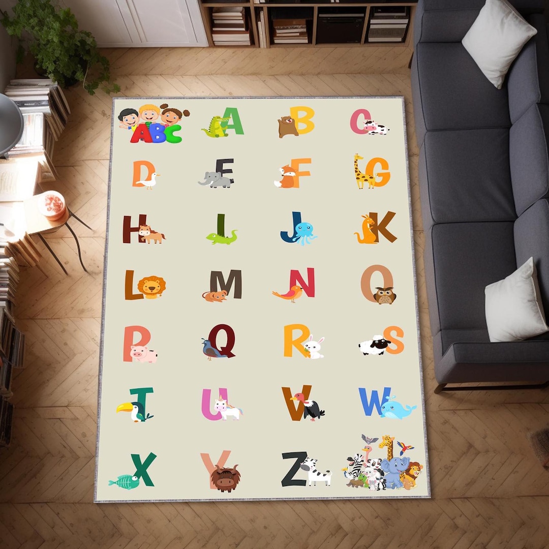 Alphabet Rug, Kids Area Rug, Baby Room Carpet, Kindergarten Rug, Words ...
