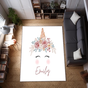 Personalized Rug, Add Your Name Rug, Kids Room Rug, Nursery Rug, Housewarming Gift, Pink Girl Gift, Soft Rug, Unicorn Rug, Christmas Gift